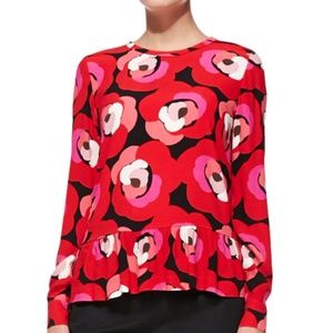 Kate Spade Crepe Deco Rose Peplum Top Size 4